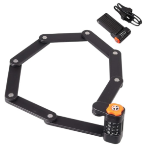 Folding combination bike lock with frame mounted holster