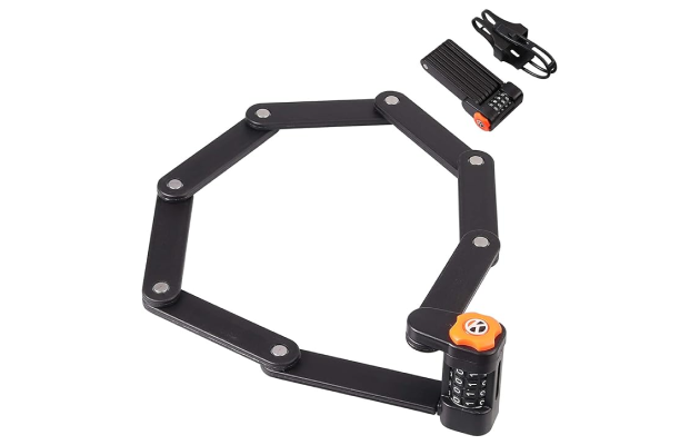 Folding combination bike lock with frame mounted holster